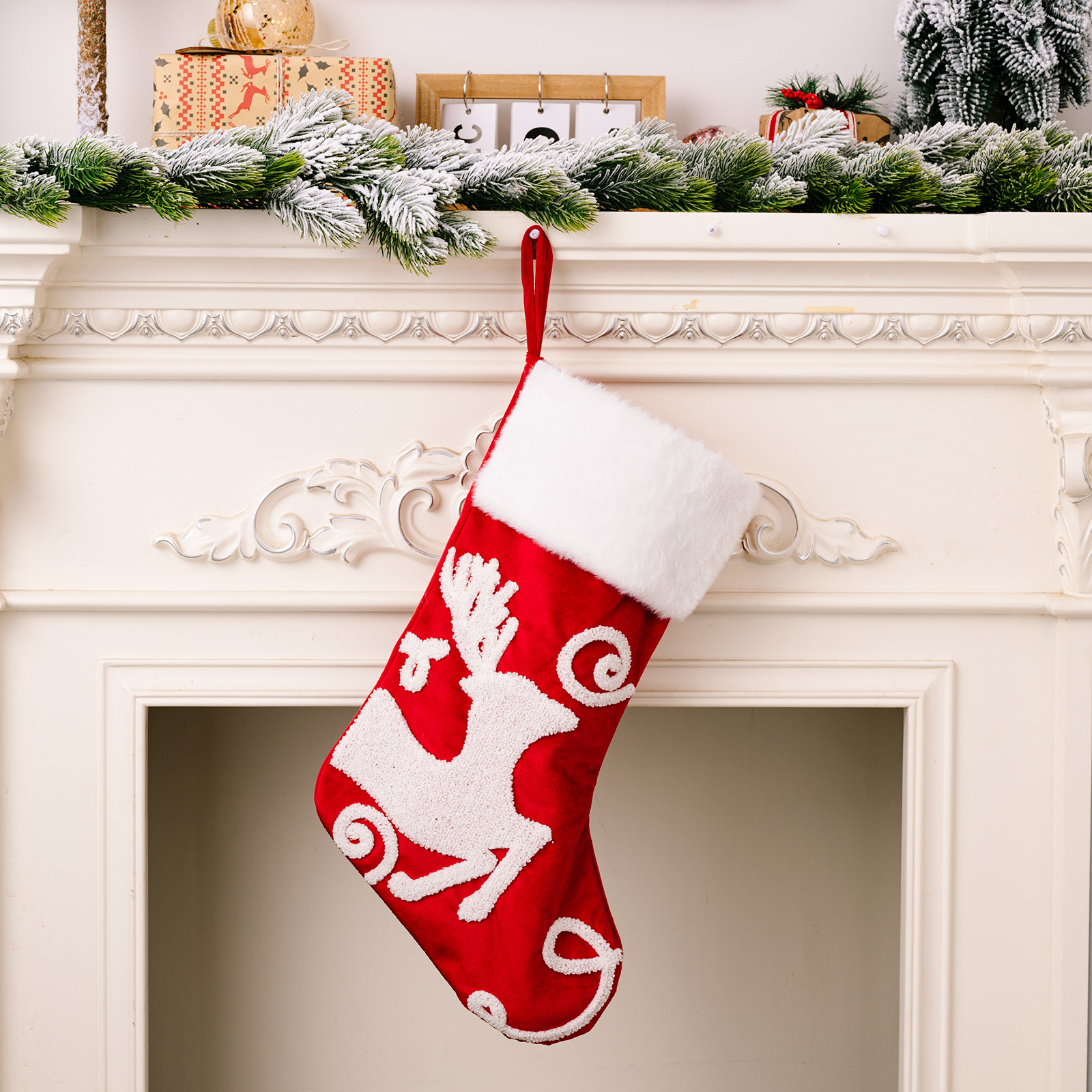 Reindeer&Sleigh Knit Personalized Christmas Family Stocking