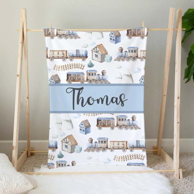 Personalized Train Travel Baby Flannel Blanket