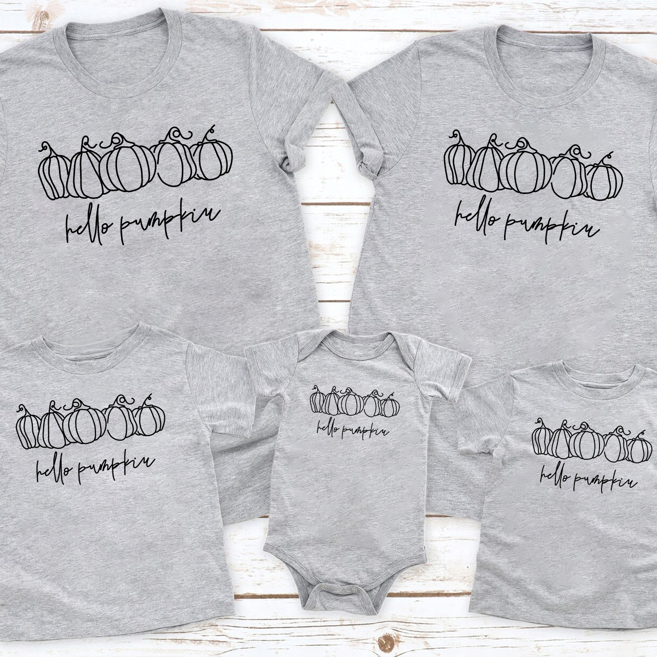 Thanksgiving Hello Pumpkin Mustard  Family Matching Shirt