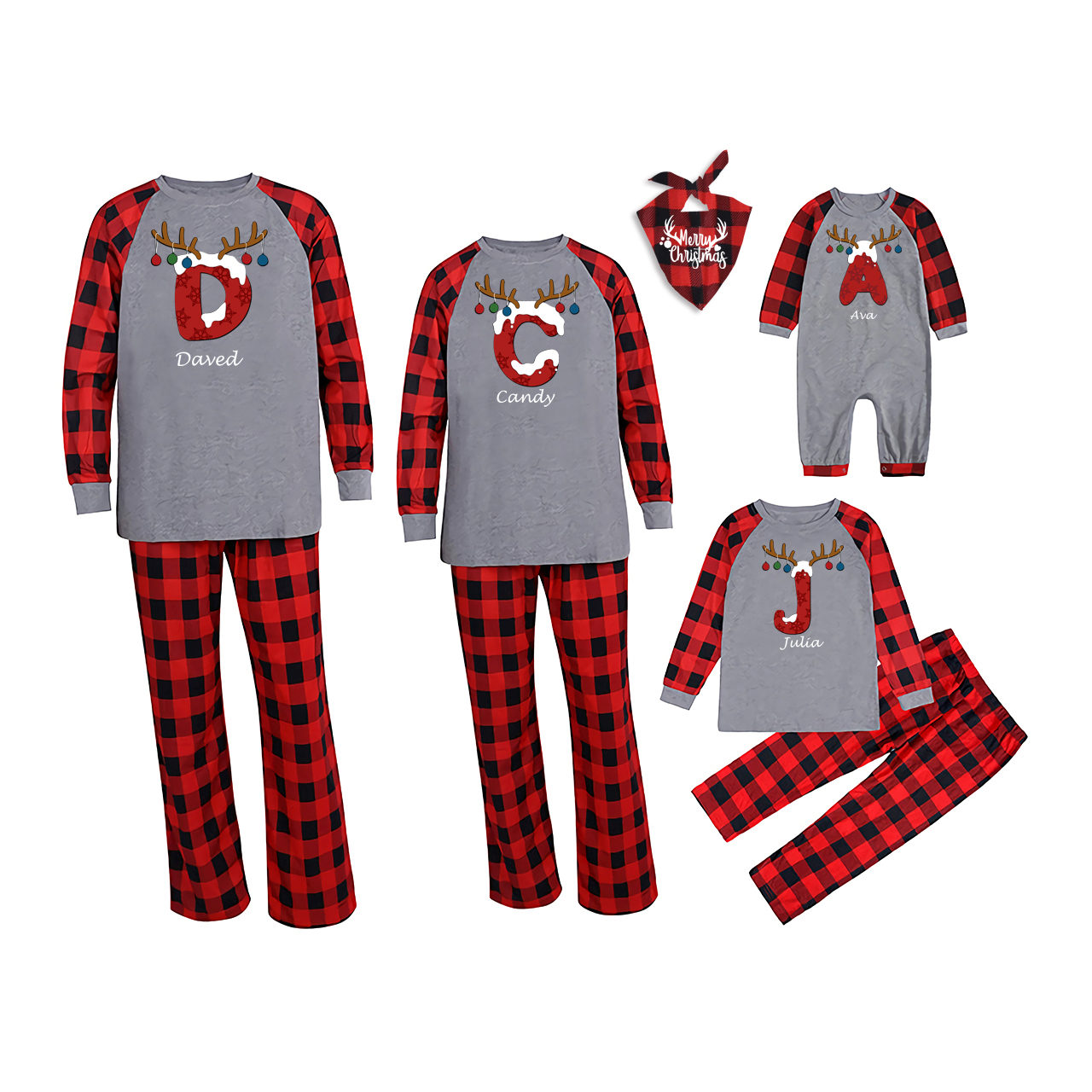 Red Letters Antlers Christmas Family Matching Pajamas