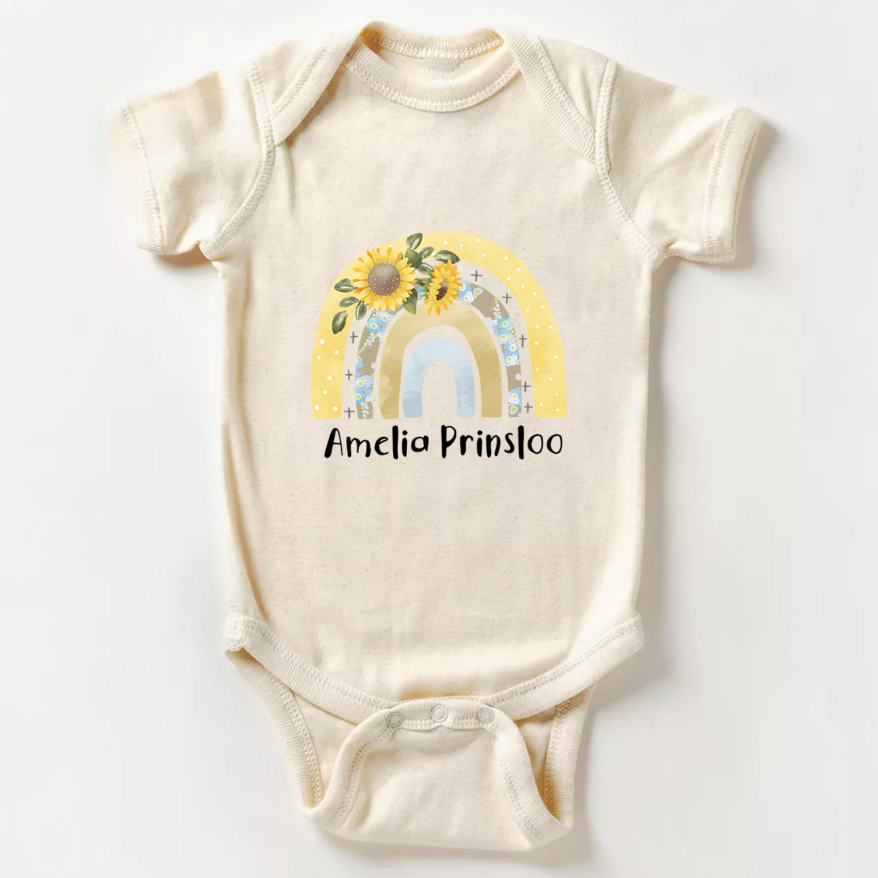 Personalized Yellow Rainbow Baby Bodysuit