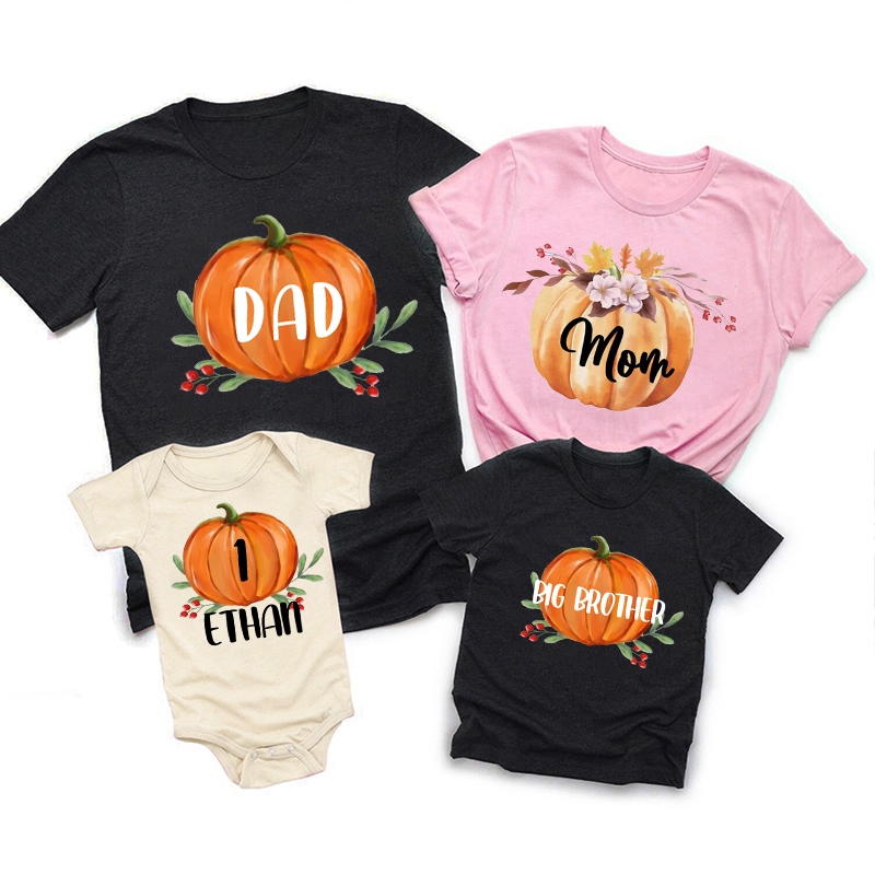 Personalized Pumpkin Family Matching With Name Tees
