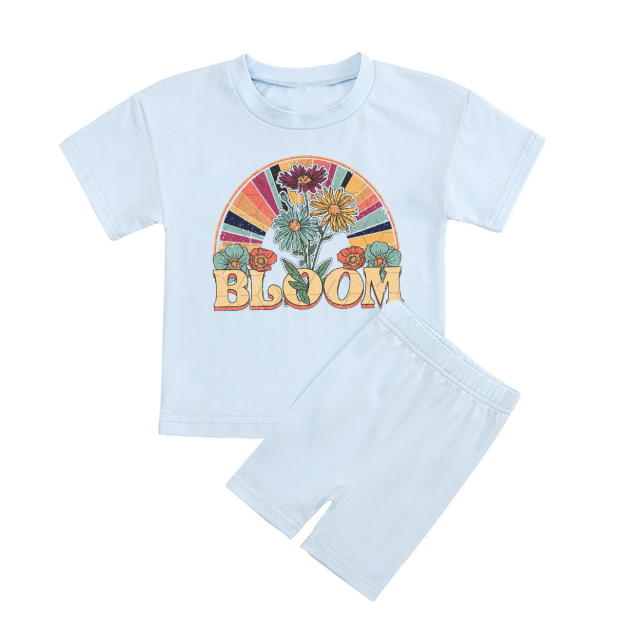 Peach Boho Bloom Kids Biker Shorts&Tee