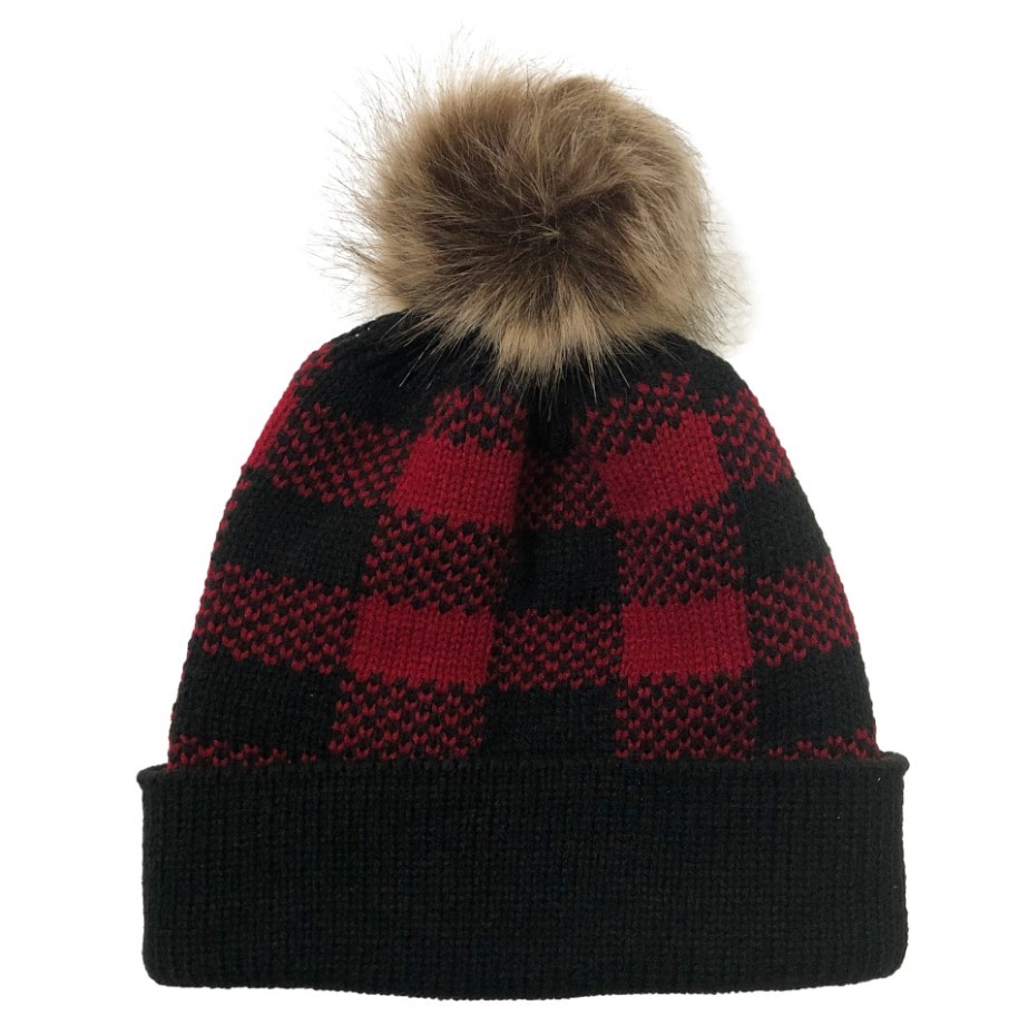 Christmas Plaid Detachable Pom Pom Knit Hat