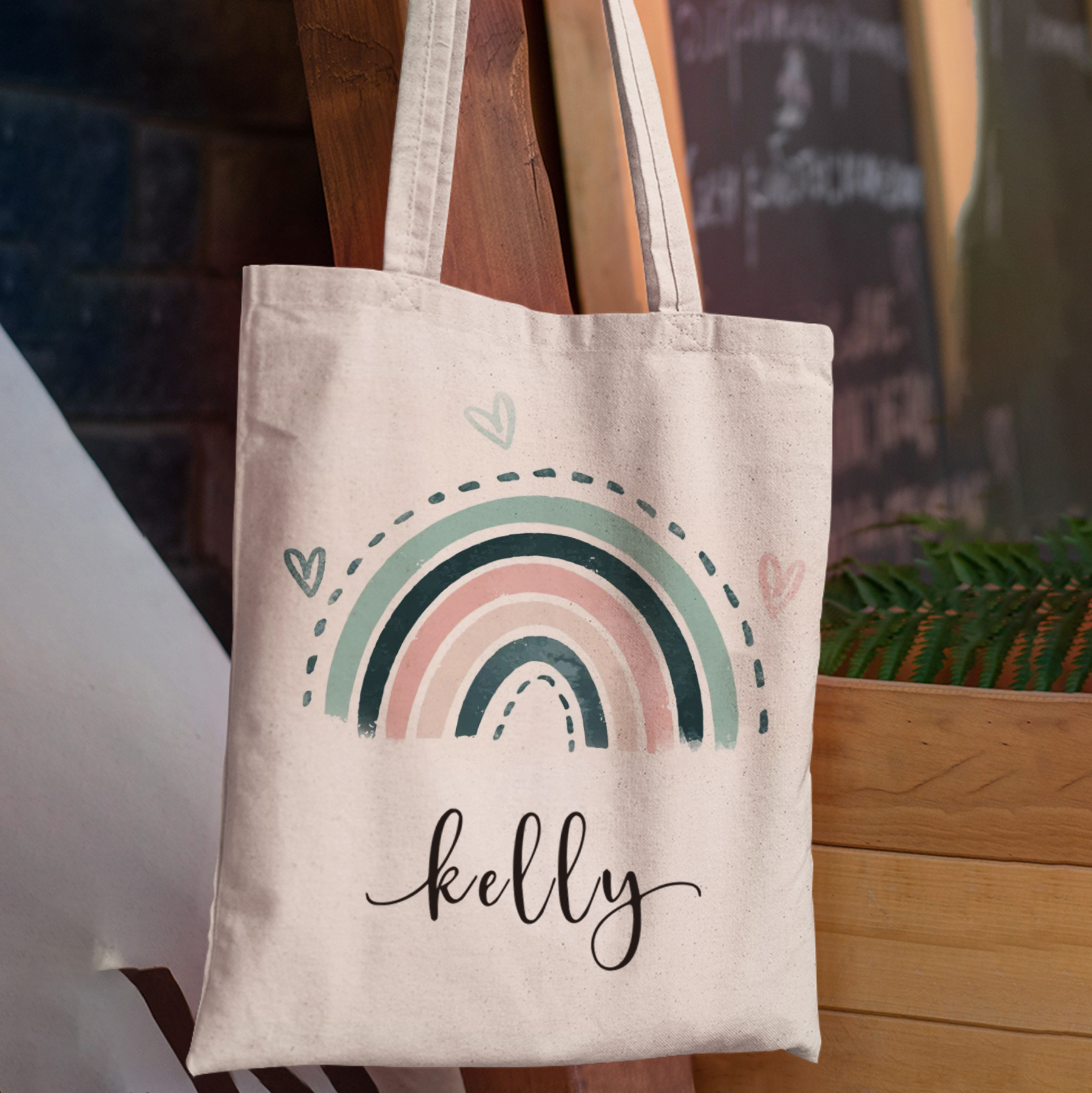 Personalized Pastel Kids Name School Tote Bag