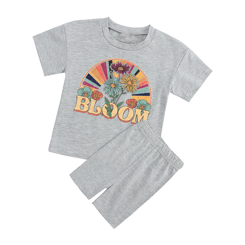 Peach Boho Bloom Kids Biker Shorts&Tee