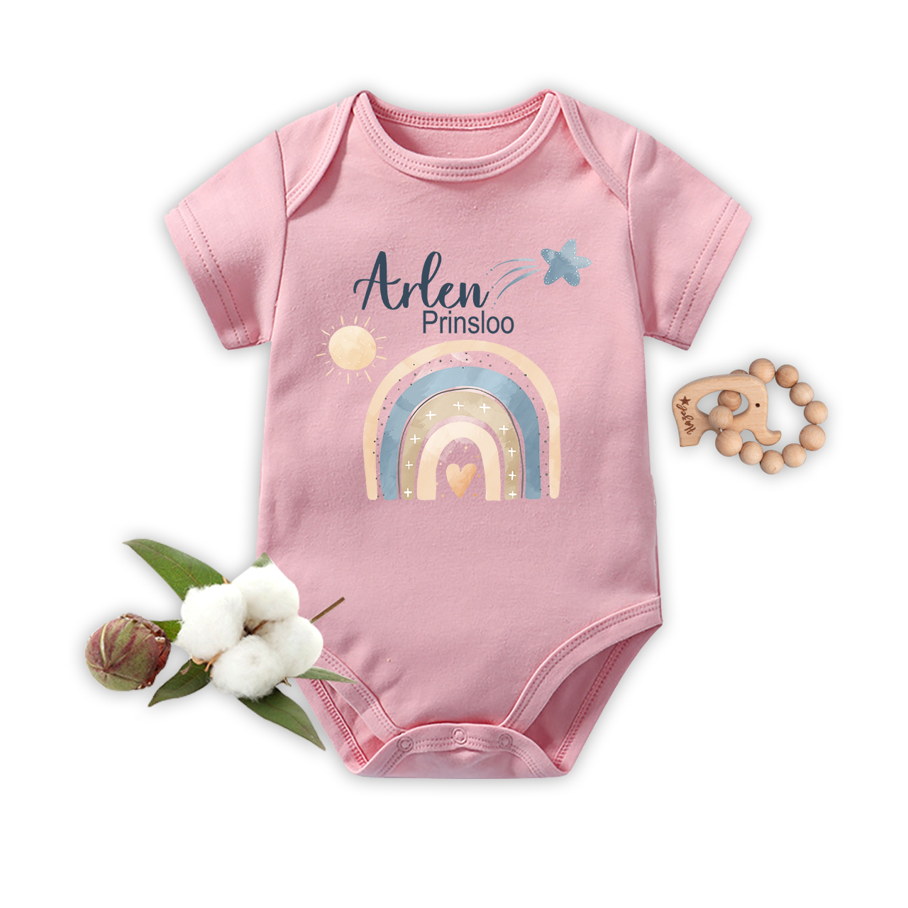 Rainbow Heart Name Custom Baby Bodysuit