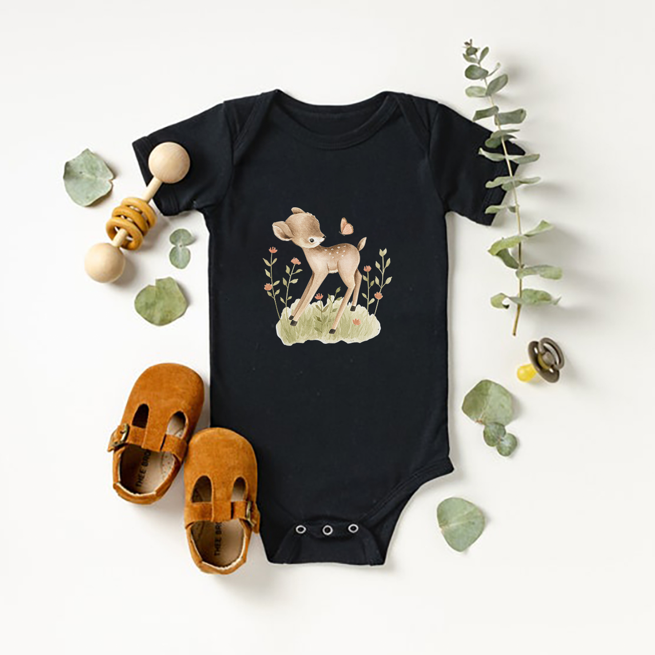 Deer And Butterfly Baby Bodysuit