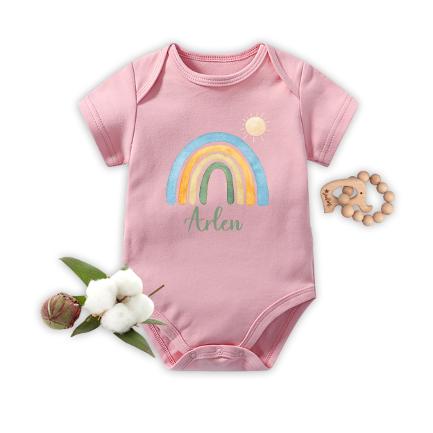 Rainbow And Sun Name Custom Baby Bodysuit