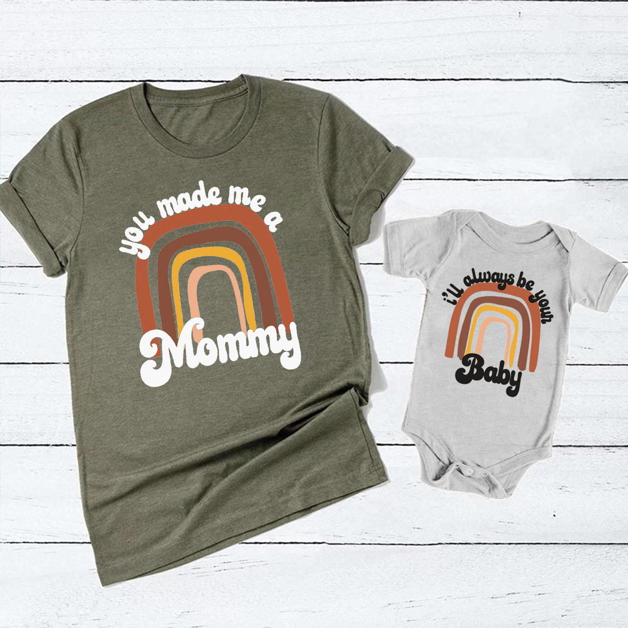 You Made Me A Mommy Retro Rainbow Matching Tees For Mother's Day