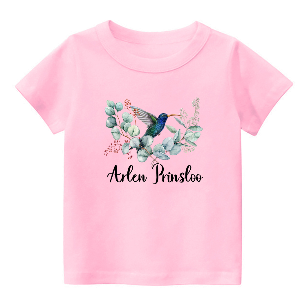 Personalized Hummingbird & Flowers Kids T-Shirt