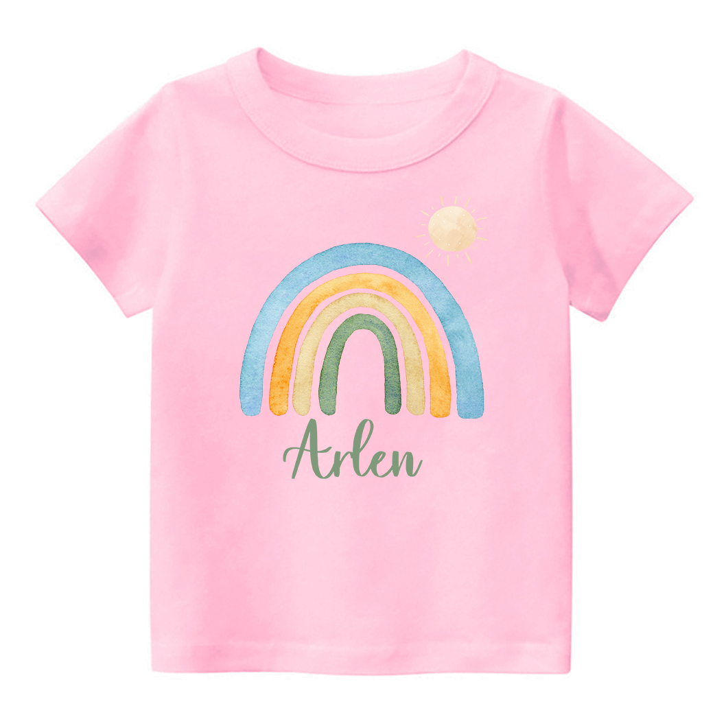 Rainbow And Sun Name Custom Kids T-Shirt