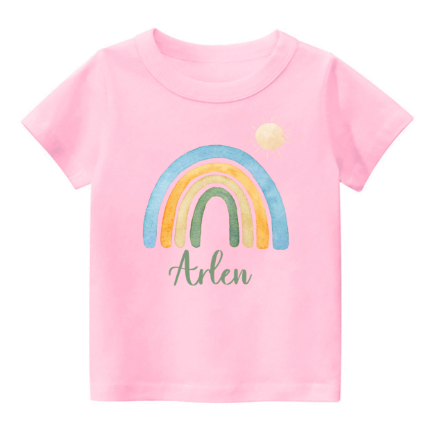 Rainbow And Sun Name Custom Kids T-Shirt