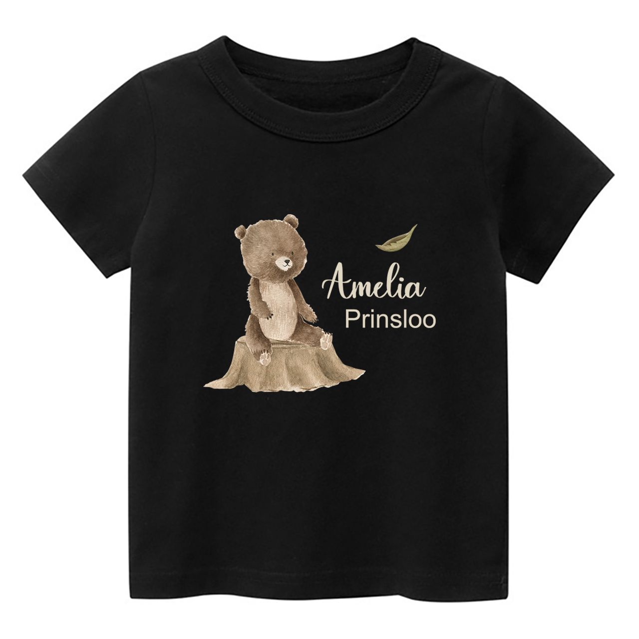 Personalized Bear Cub Sitting On Tree Stump Shirt For Kids