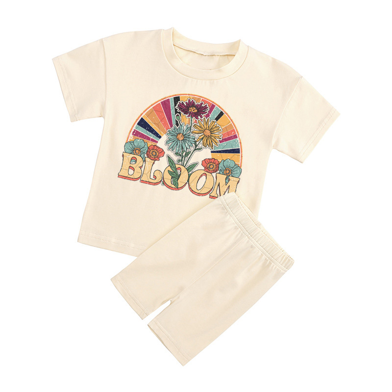 Peach Boho Bloom Kids Biker Shorts&Tee