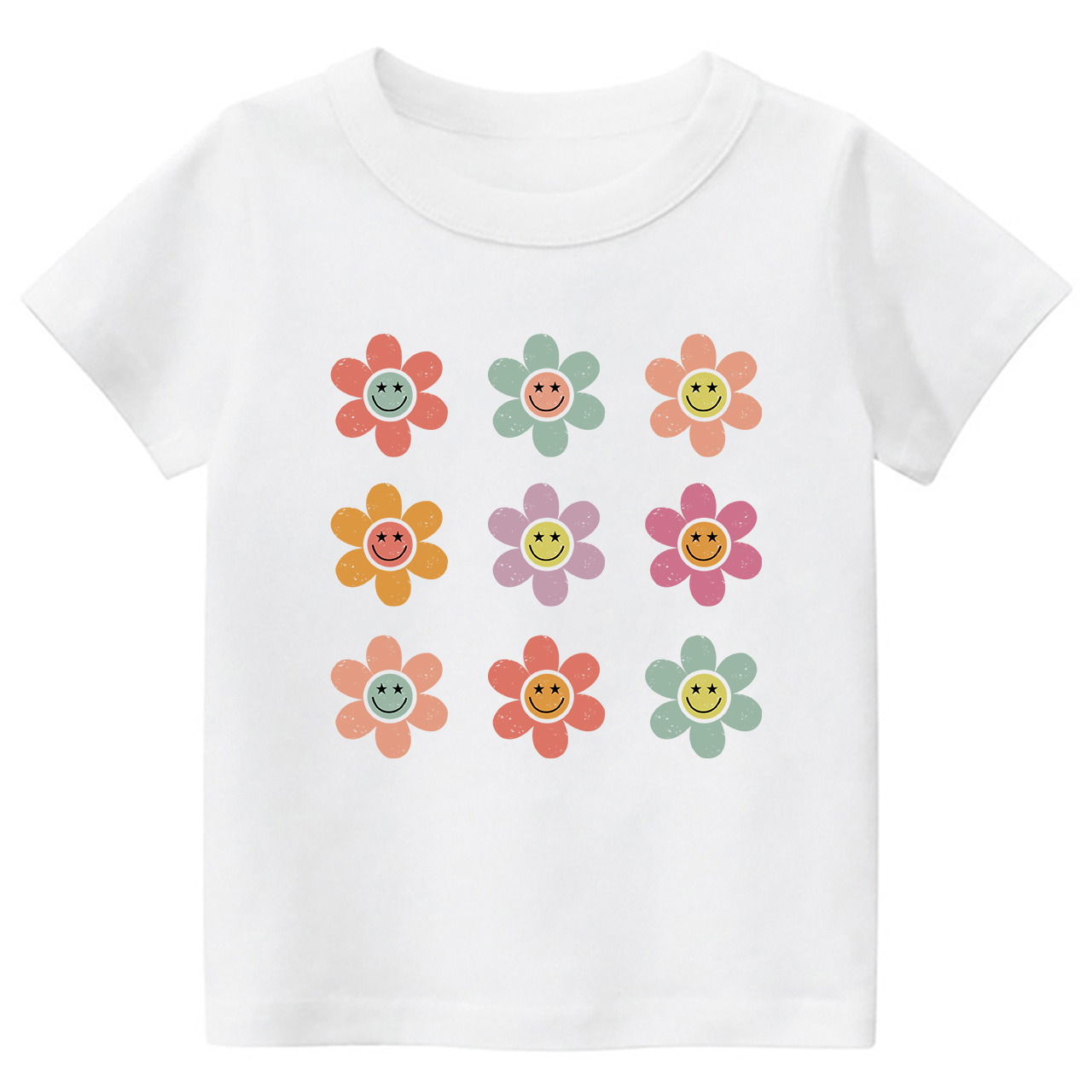 Happy Face Flowers Summer Kids T-Shirts