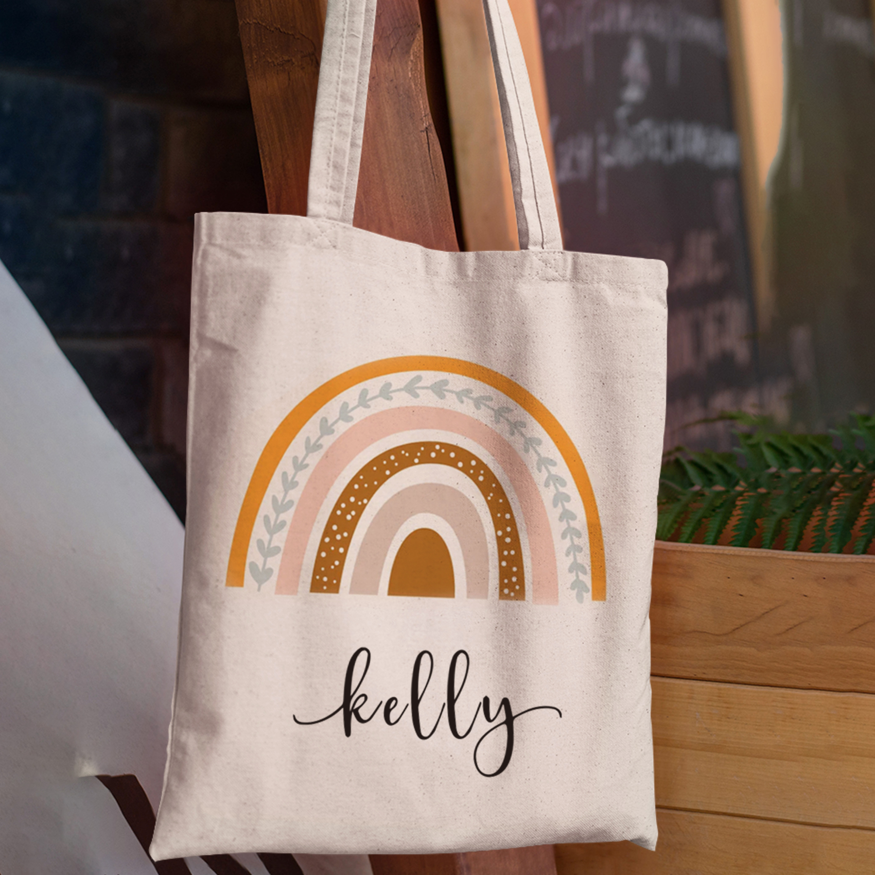 Personalized Earth Tone Kids Name School Tote Bag