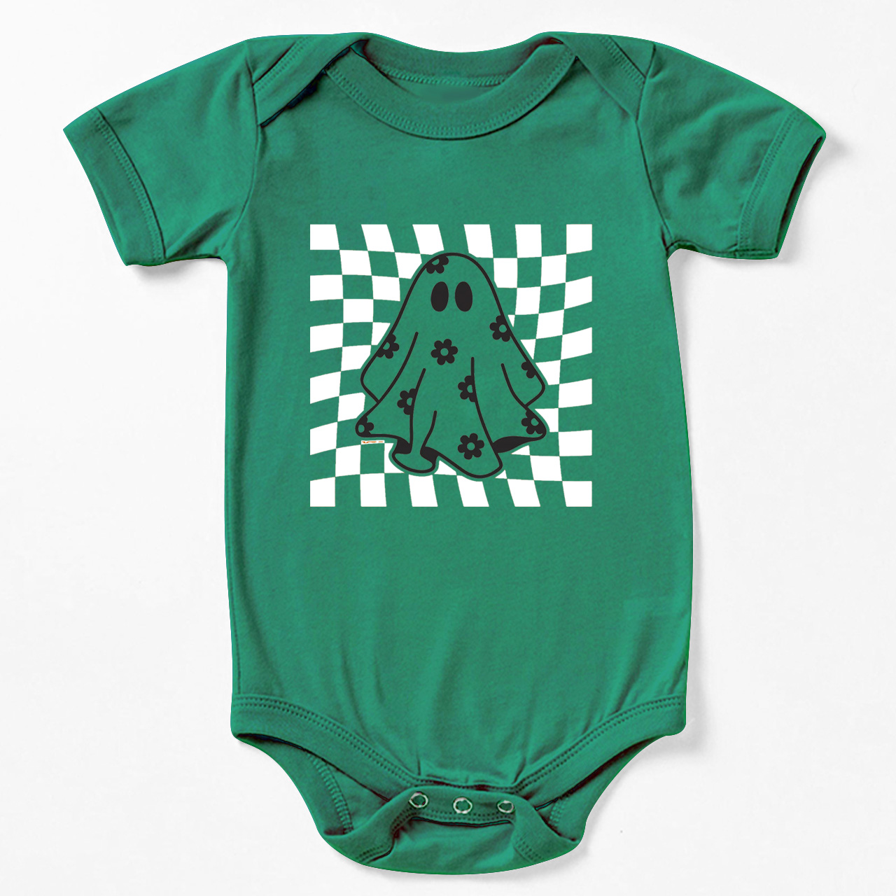 Checkered Floral Daisy Ghost Baby Bodysuit