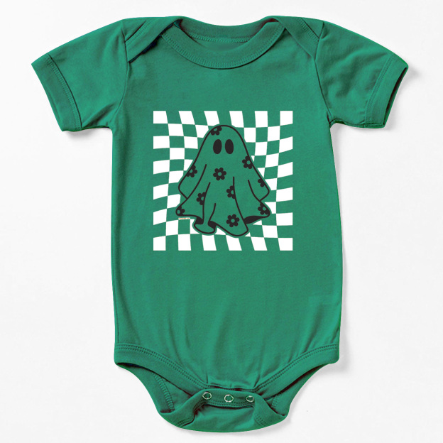Checkered Floral Daisy Ghost Baby Bodysuit