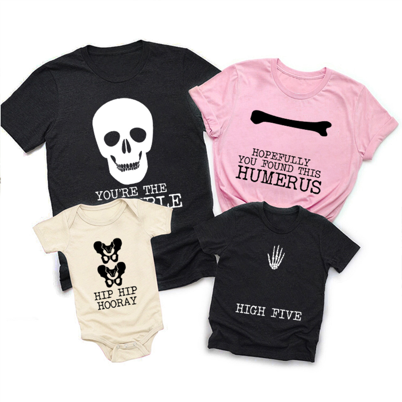 Skeleton Puns Funny Family Matching Halloween Party Tees