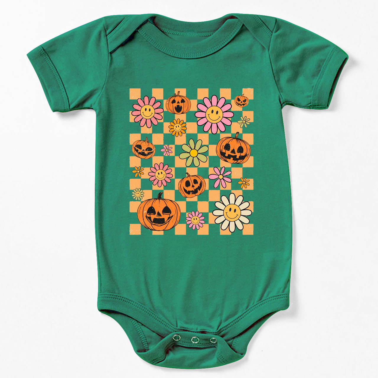 Retro Halloween Pumpkins Natural Baby Bodysuit