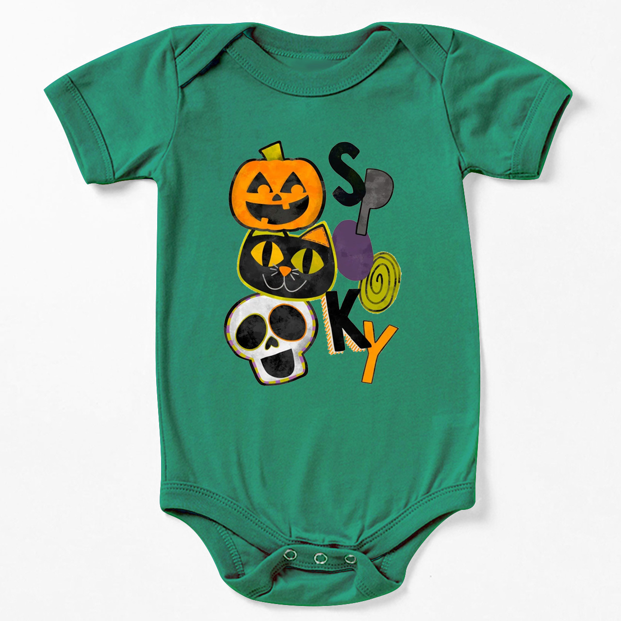 Spooky Pumpkin Cat Skull Halloween Baby Bodysuit