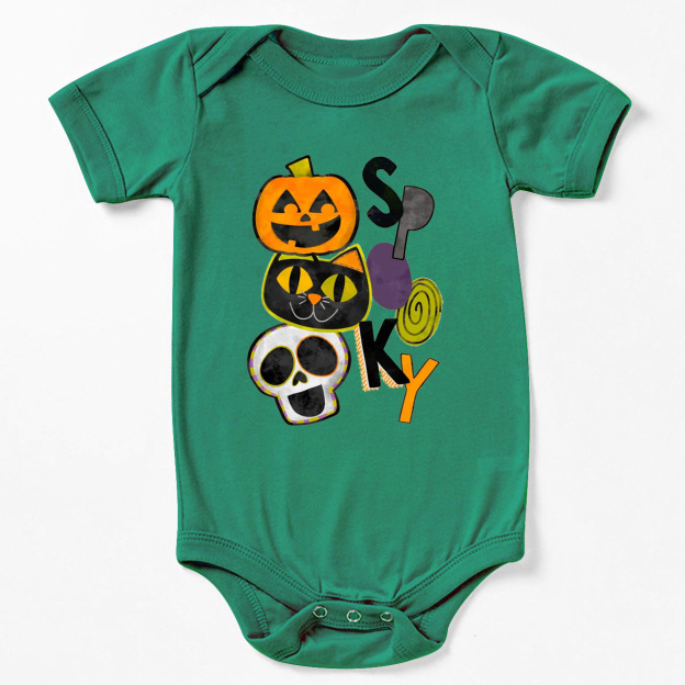 Spooky Pumpkin Cat Skull Halloween Baby Bodysuit