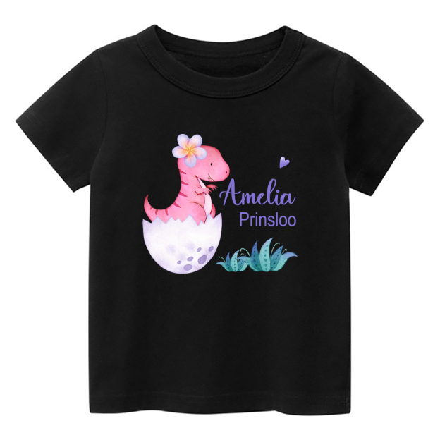 Personalized Pink Dinosaur Kids Name T-Shirt