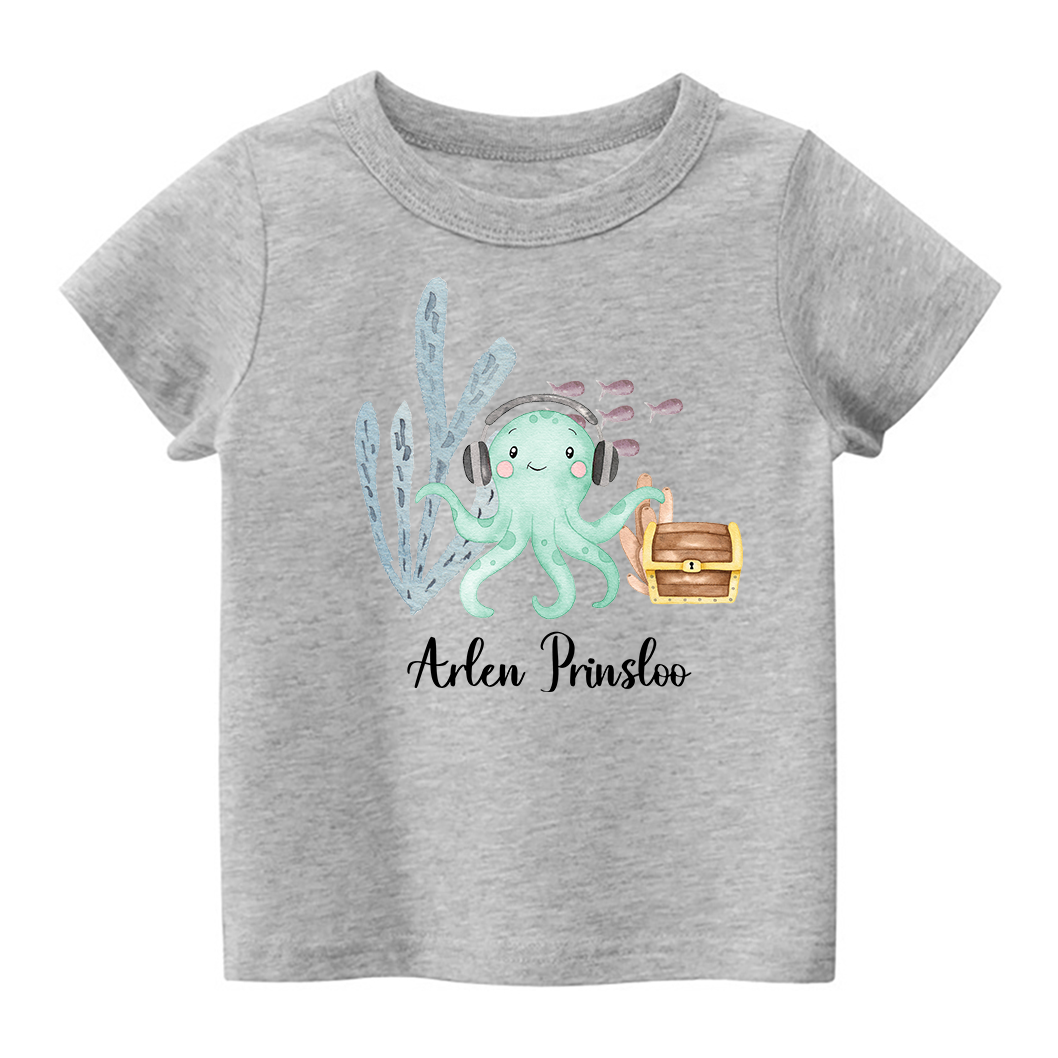 Personalized Octopus Listening To Music Kids T-Shirt