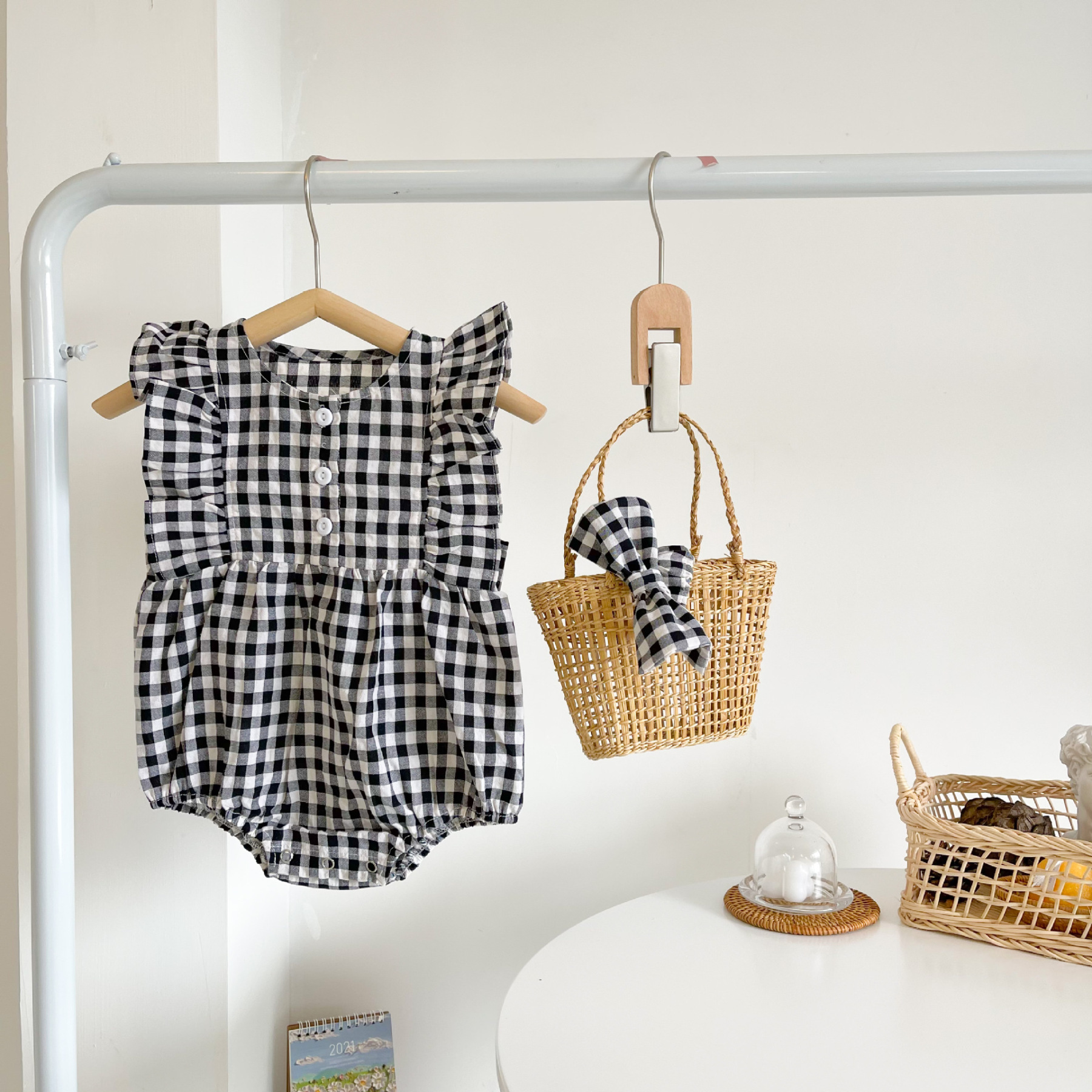 Plaid Baby Summer Jumpsuit Headband Set
