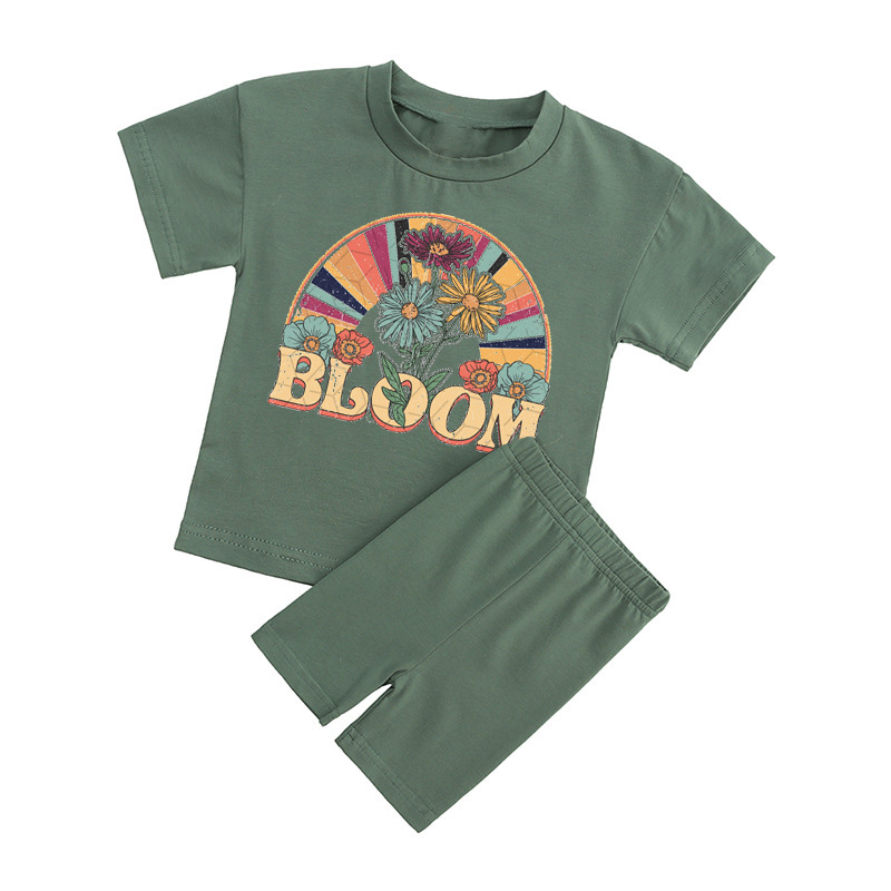 Peach Boho Bloom Kids Biker Shorts&Tee