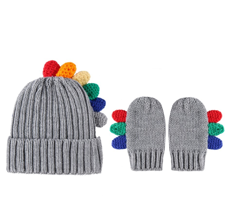 Cute Cartoon Dinosaur Woolen Hat Gloves Set