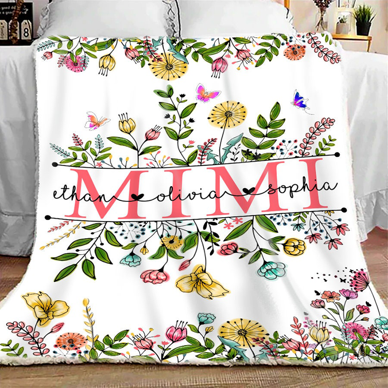 Personalized Grandma Wildflowers With Grandkids Names Blanket Sale