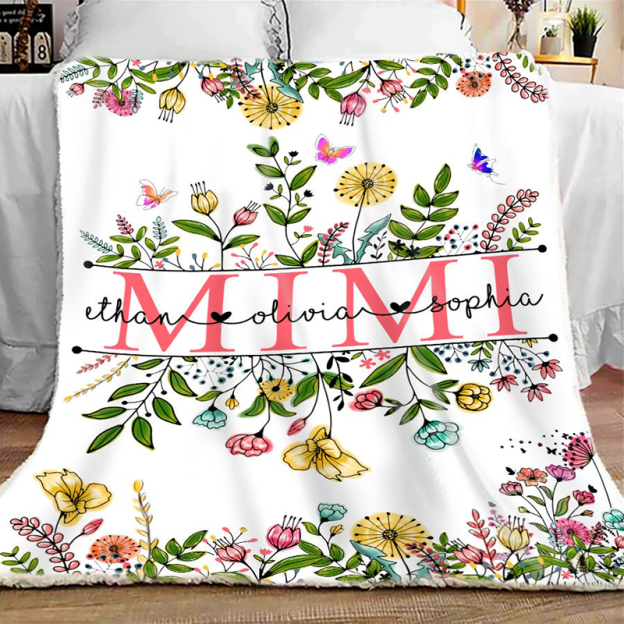 Personalized Grandma Wildflowers With Grandkids Names Blanket