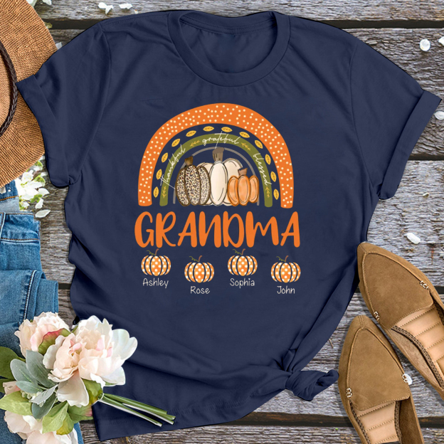 Three Pumpkins Thanksgiving Personalized Grandma Shirt 