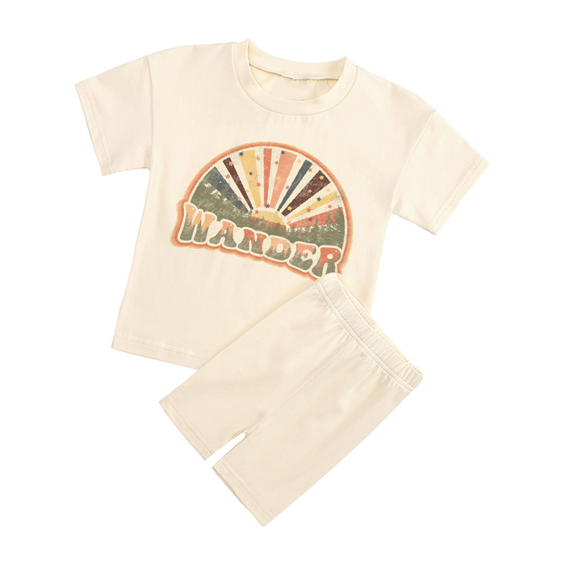 Wander Kids Peach Boho Biker Shorts&Tee