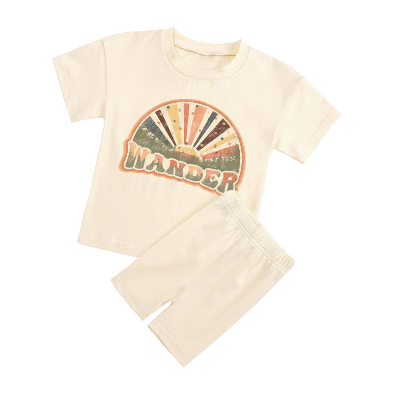 Wander Kids Peach Boho Biker Shorts&Tee