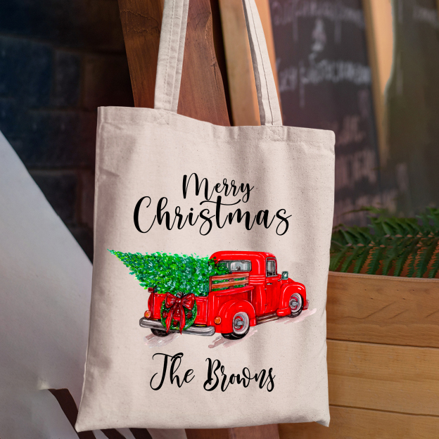 Personalized Family Truck Christmas Tote Bag