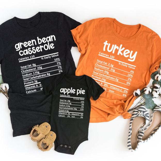 Nutrition MatchingThanksgiving Food Shirts