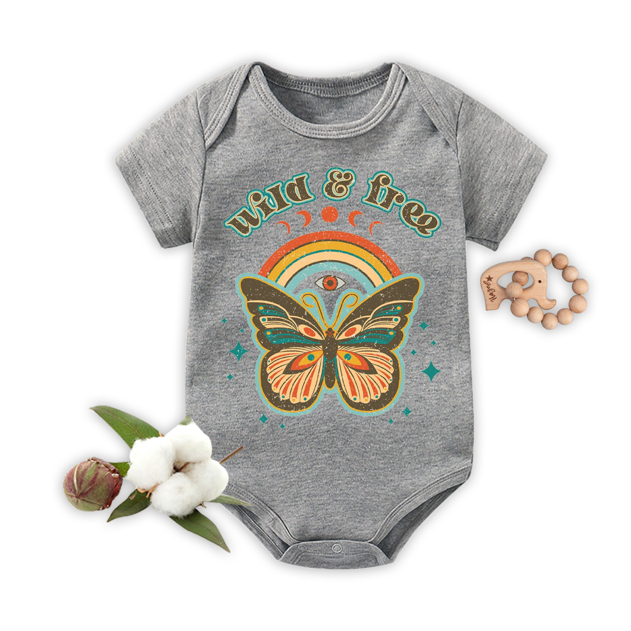 Retro Boho Wild And Free Baby Bodysuit