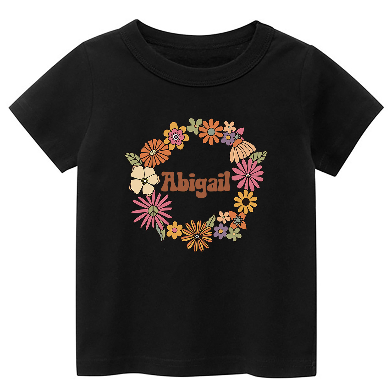 Girls Personalized Name In Floral Wreath Shirt