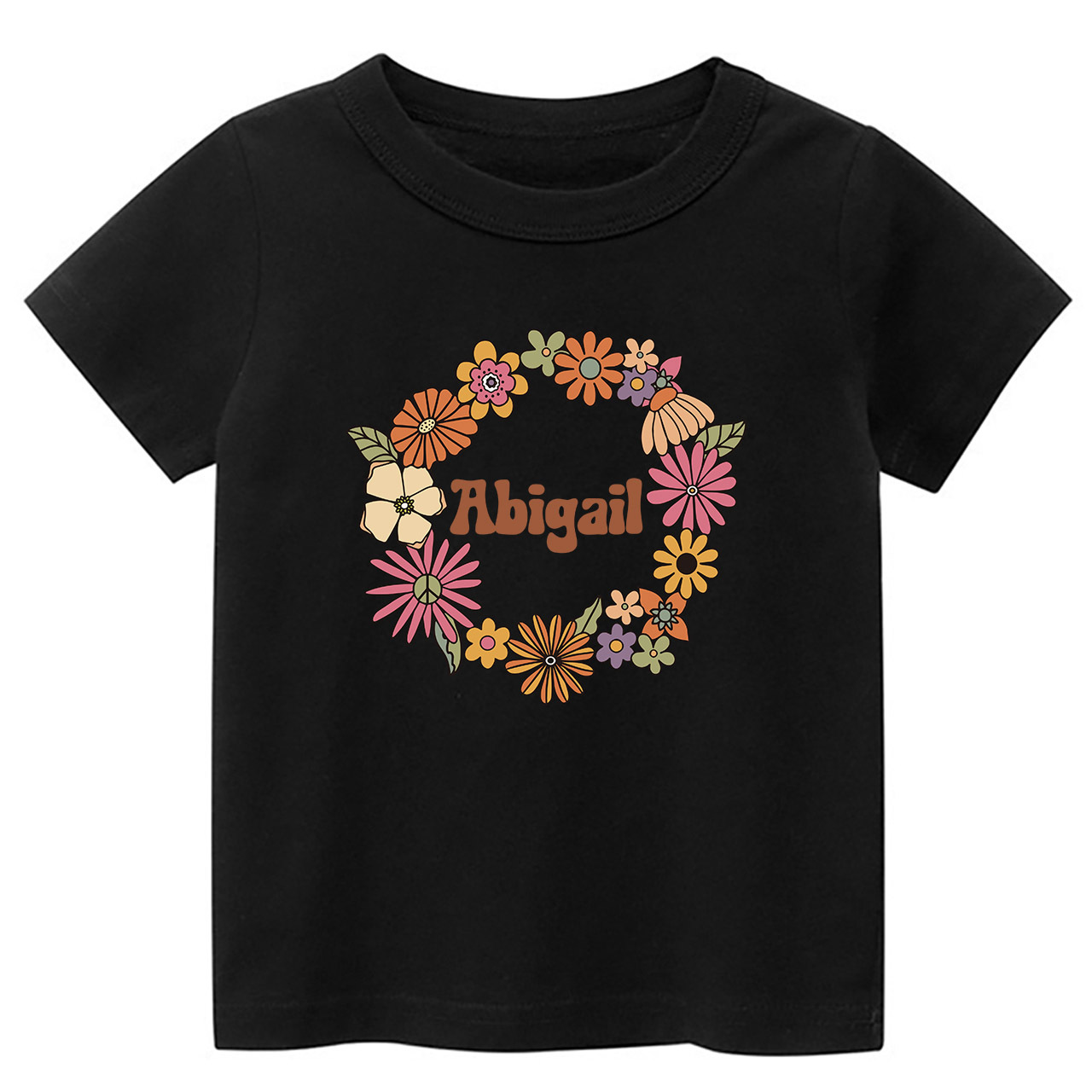 Girls Personalized Name In Floral Wreath Shirt