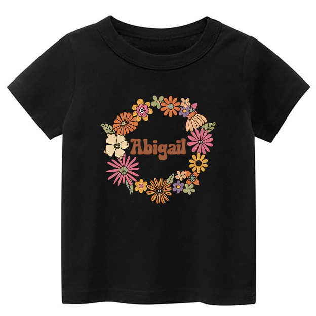 Girls Personalized Name In Floral Wreath Shirt