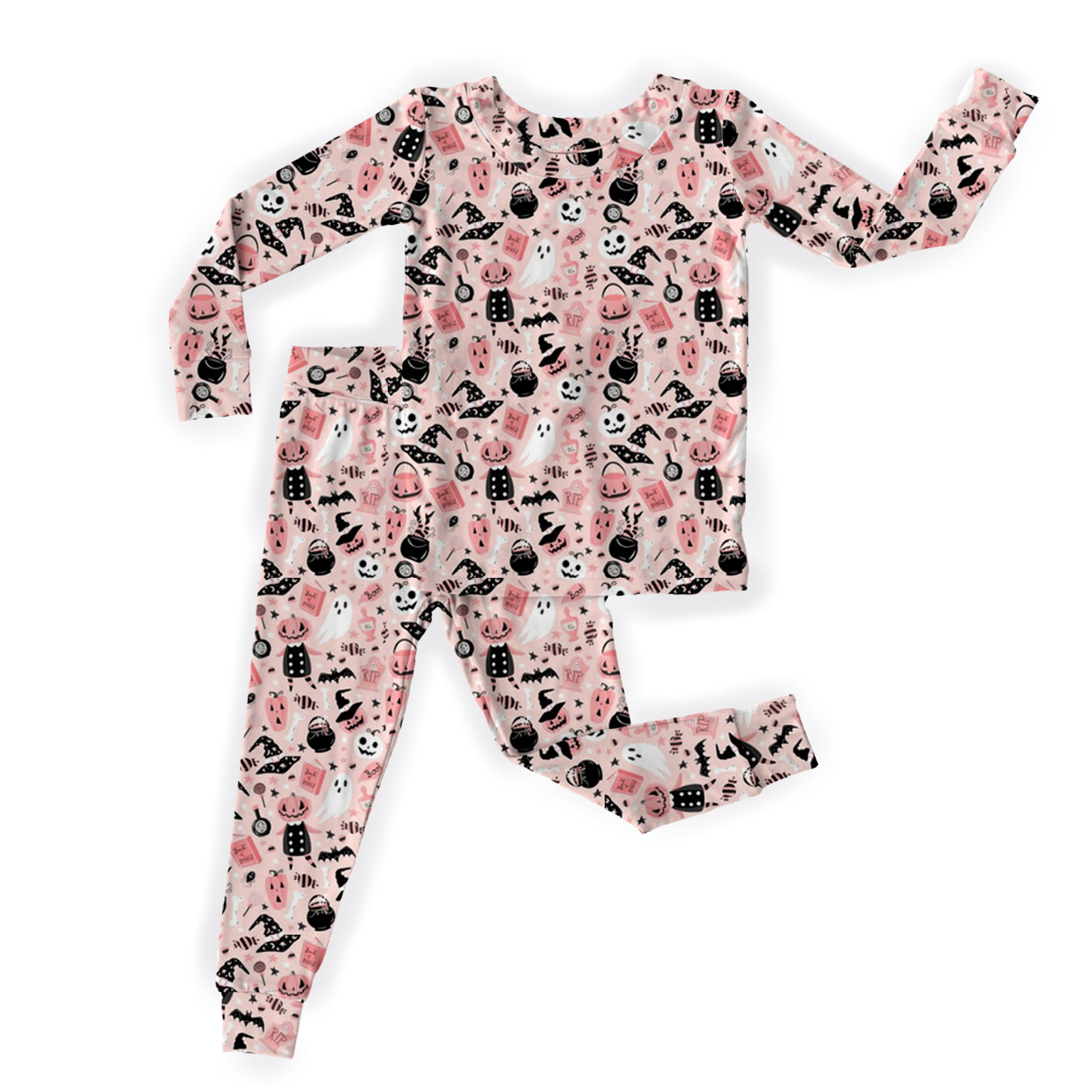 Pink Happy Halloween Two-Piece Pajama Set For Kids