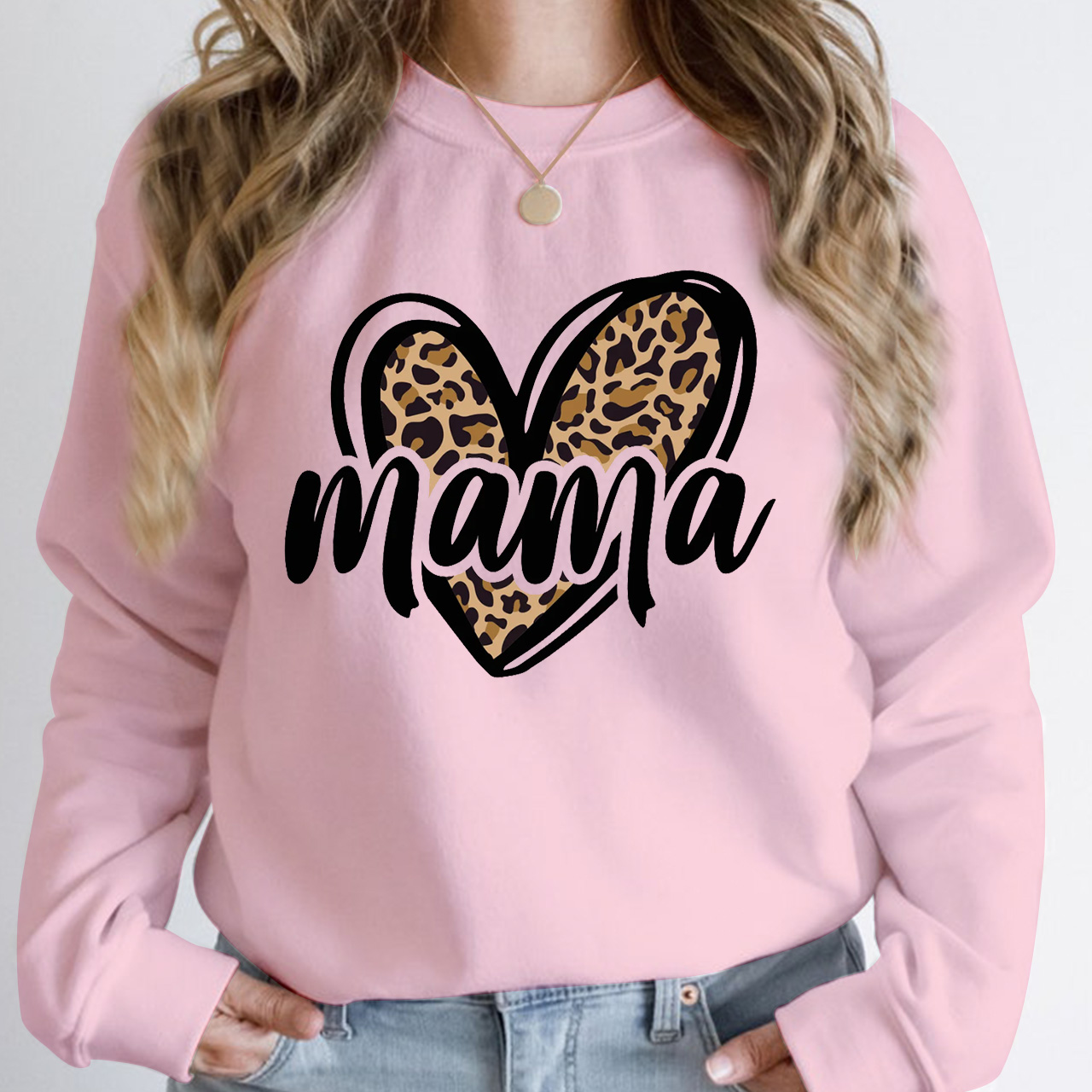 Leopard Print Heart Mom Sweatshirt