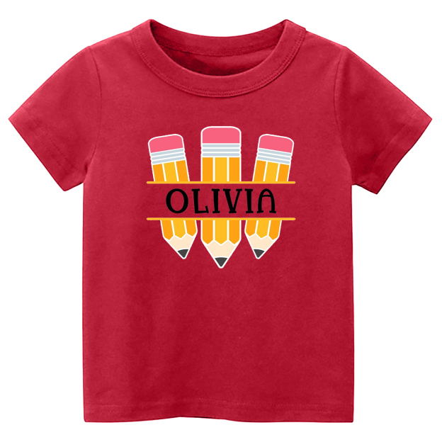 Personalized Name Three Pencil Back To School Kids Shirt