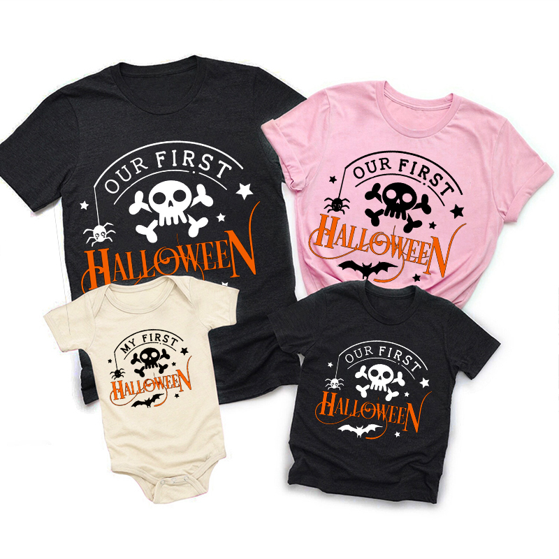 Our First Halloween Skeleton Bat Matching Family Tees