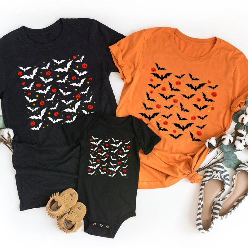 Halloween Bats And Pumpkins Matching Family Tees