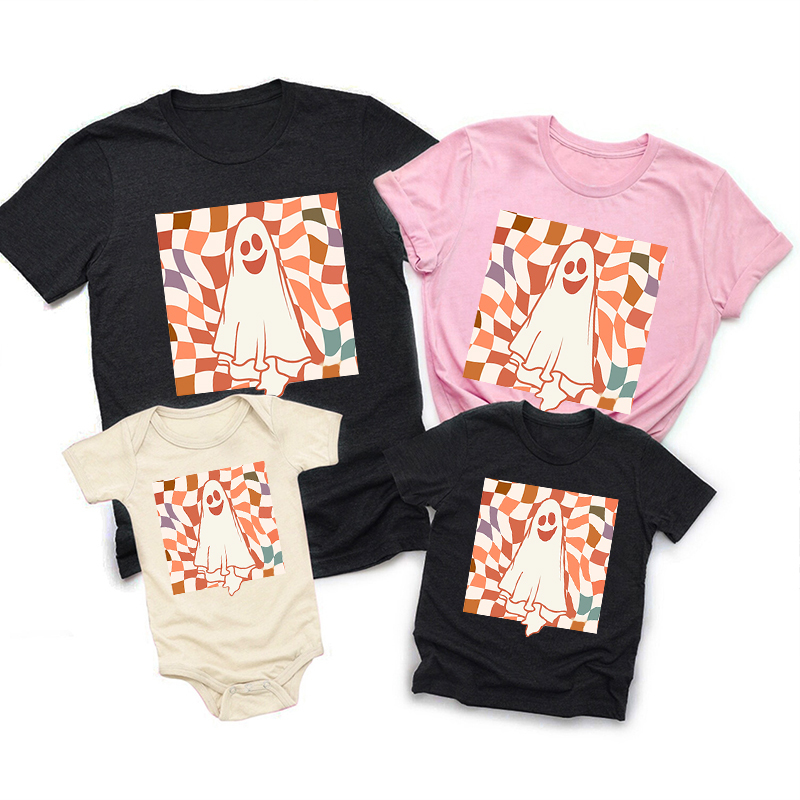 Retro Checkered Ghost Halloween Family Matching Shirts