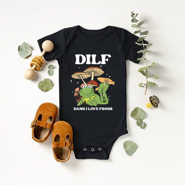 Damn I Love Frogs Dilf Bodysuit For Baby